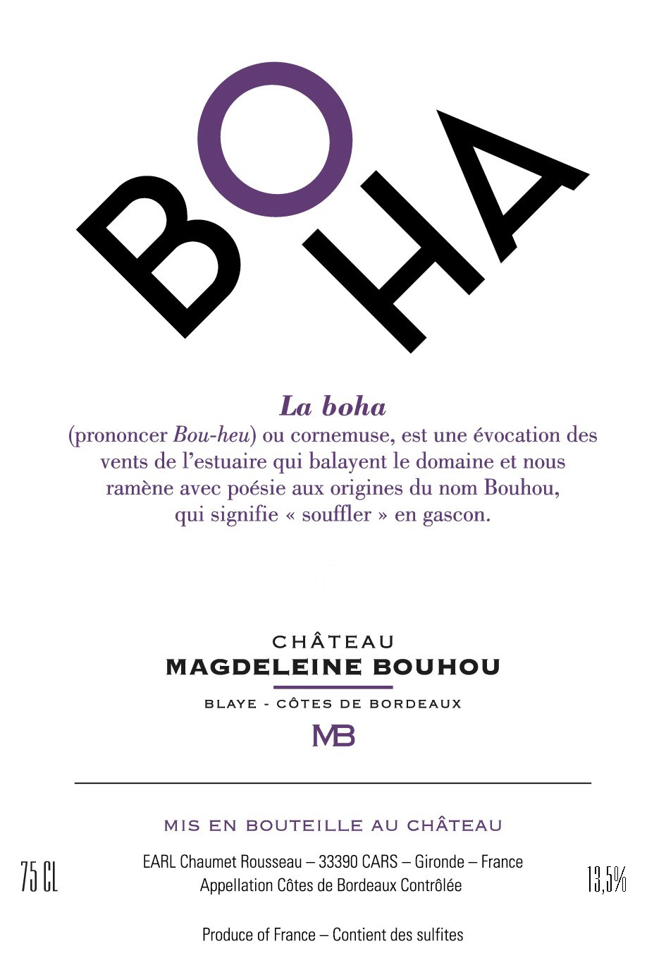 label of Magdeleine Bouhou Bordeaux wine La Boha